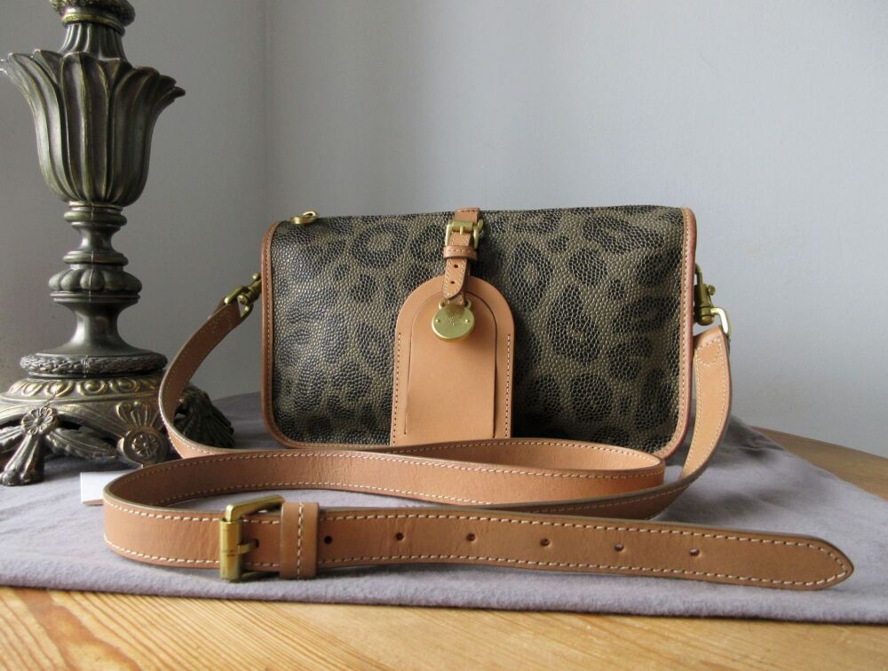 Mulberry Small Zipped Camera Bag Satchel in Leopard Printed Birds Nest Scotchgrain