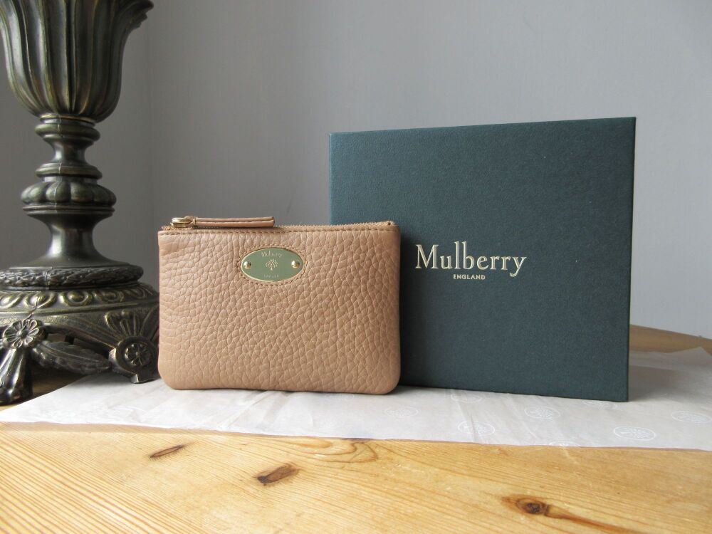 Mulberry Plaque Small Zip Coin Pouch in Light Salmon Heavy Grain Leather