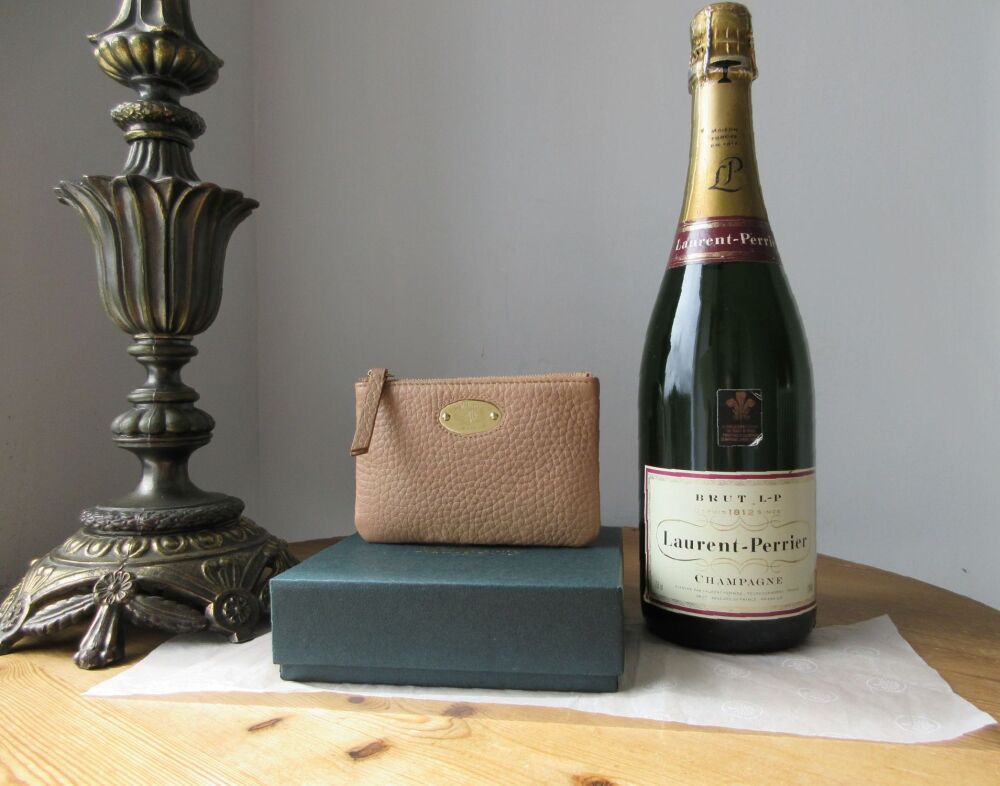 Mulberry Plaque Small Zip Coin Pouch in Light Salmon Heavy Grain Leather