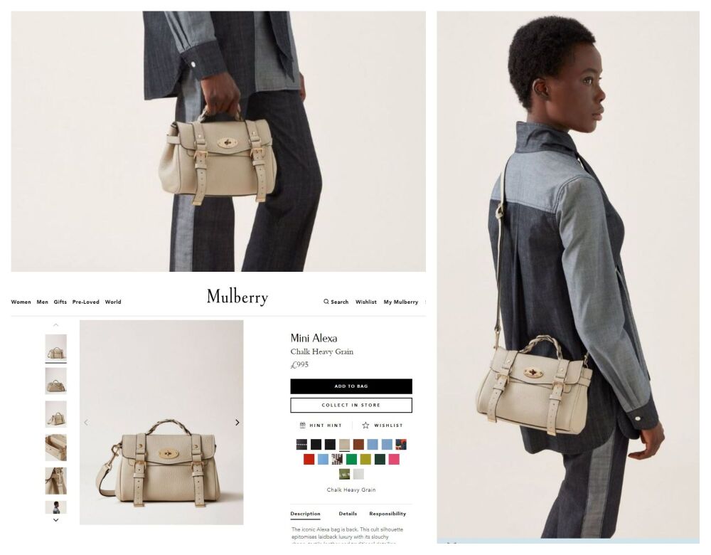 Mulberry Sustainable Icon Mini Alexa in Chalk Heavy Grain Leather