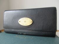 Mulberry Plaque Continental Long Flap Wallet in Black Natural Vegetable Tan