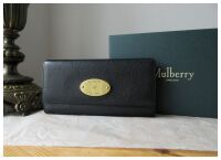 Mulberry Plaque Continental Long Flap Wallet in Black Natural Vegetable Tan