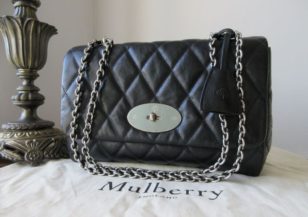 Mulberry Medium Lily in Black Quilted Shiny Buffalo Leather