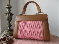 Miu Miu Pattina Bicolore Top Handle Shoulder Satchel in Caramel Lamb Nappa 