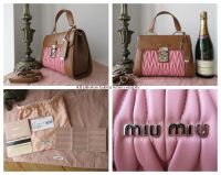 Miu Miu Pattina Bicolore Top Handle Shoulder Satchel in Caramel Lamb Nappa 