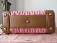 Miu Miu Pattina Bicolore Top Handle Shoulder Satchel in Caramel Lamb Nappa 