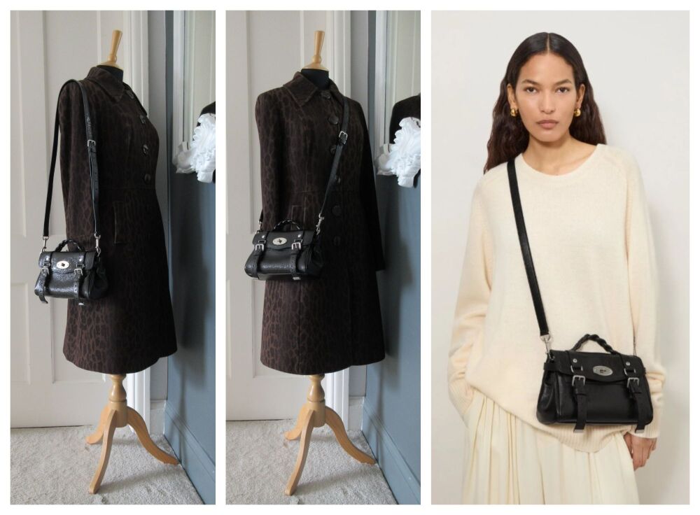 Mulberry Mini Alexa in Black Spongy Patent Leather with Shiny Silver Hardware