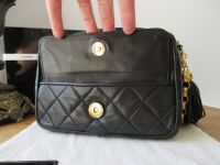 Chanel Vintage Small Camera Tassle Bag in Black Lambskin with Gold Hardware