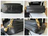 Chanel Vintage Small Camera Tassle Bag in Black Lambskin with Gold Hardware