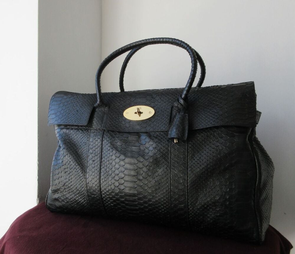 Mulberry Piccadilly Large  Bayswater Travel Holdall in Black Silky Snake Print