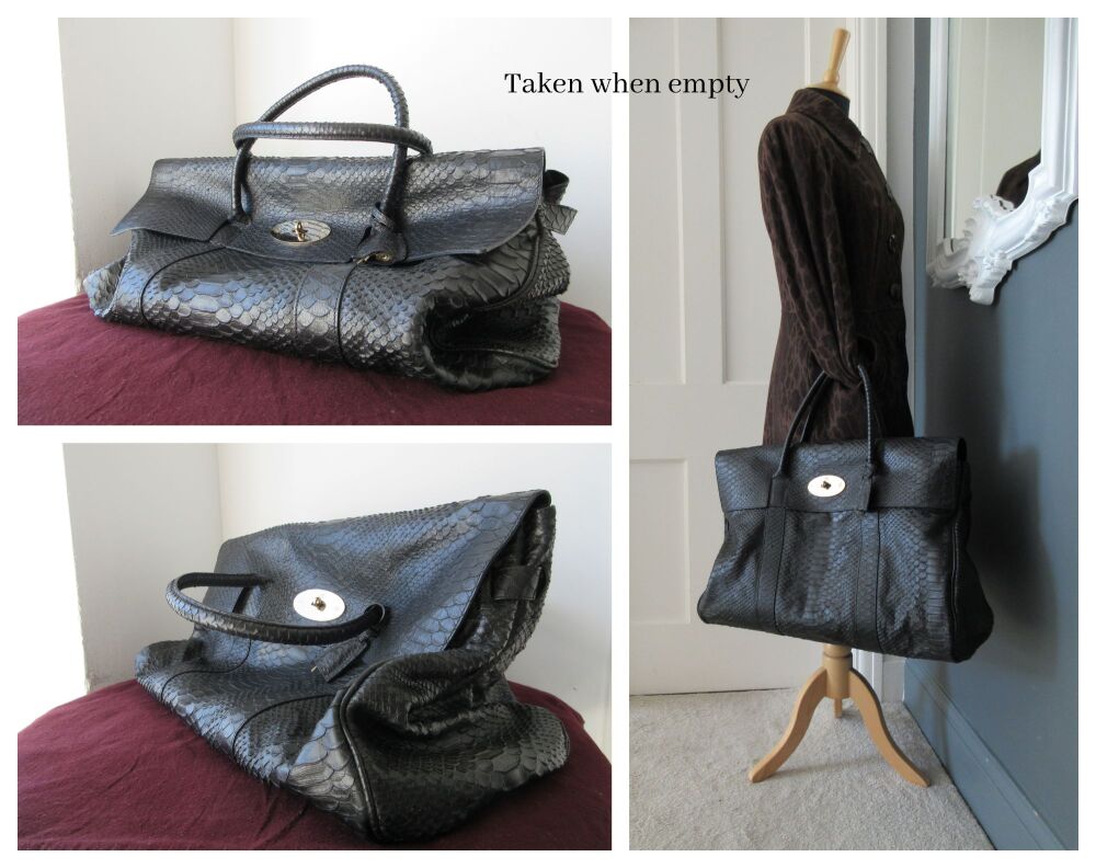 Mulberry Piccadilly Large  Bayswater Travel Holdall in Black Silky Snake Print