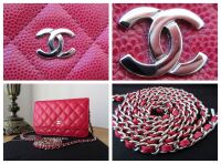 Chanel Classic Wallet on Chain WoC in Red Caviar with Shiny Silver Hardware