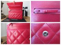 Chanel Classic Wallet on Chain WoC in Red Caviar with Shiny Silver Hardware