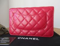 Chanel Classic Wallet on Chain WoC in Red Caviar with Shiny Silver Hardware