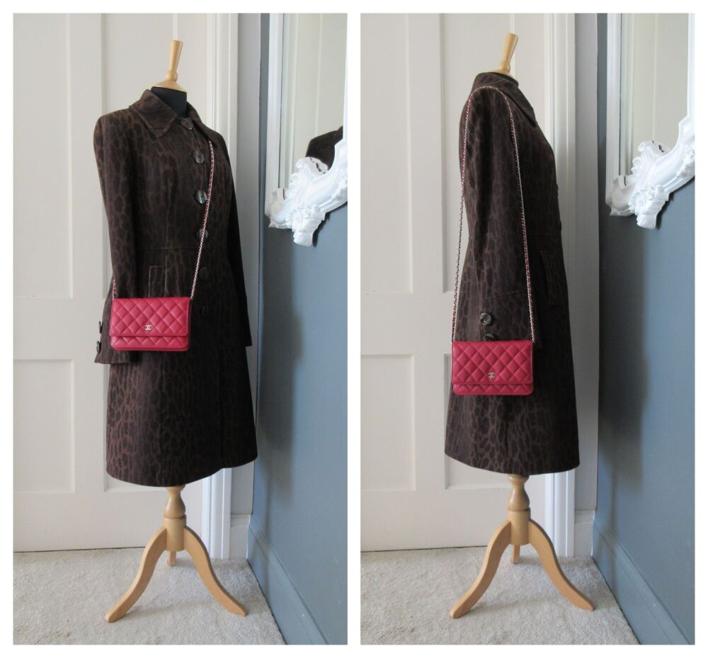 Chanel Classic Wallet on Chain WoC in Red Caviar with Shiny Silver Hardware