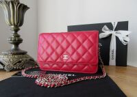 Chanel Classic Wallet on Chain WoC in Red Caviar with Shiny Silver Hardware