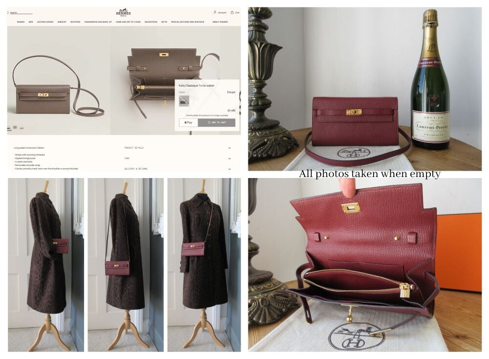 Herm&eacute;s Kelly Classique To Go Shoulder Bag Clutch Wallet in Rouge H Evercolor