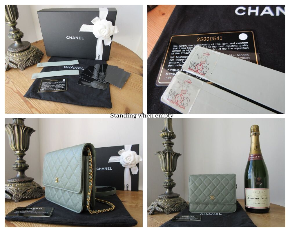 Chanel Square Wallet on Chain WoC in Iridescent Khaki Caviar Leather