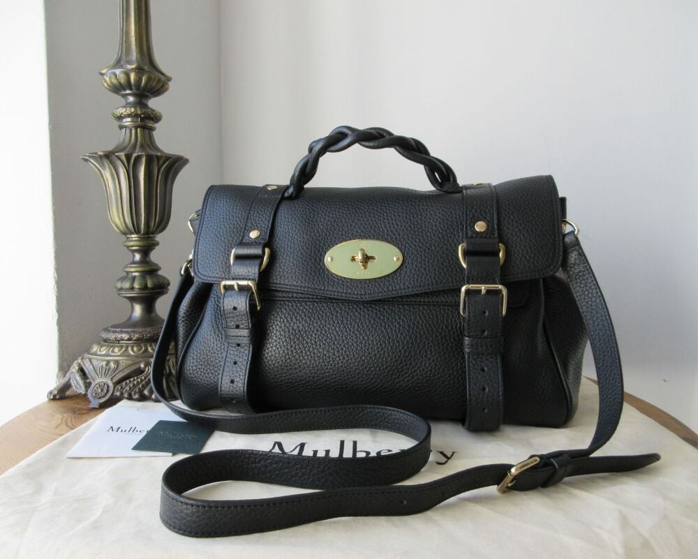 Mulberry Alexa in Black Heavy Grain with Shiny Gold Hardware