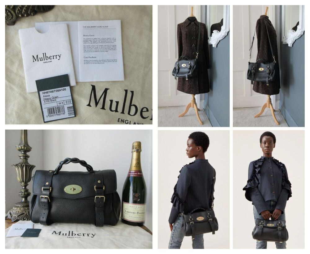 Mulberry Alexa in Black Heavy Grain with Shiny Gold Hardware