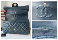 Chanel Classic Medium Double Flap in Navy Blue Pearly Blue Caviar