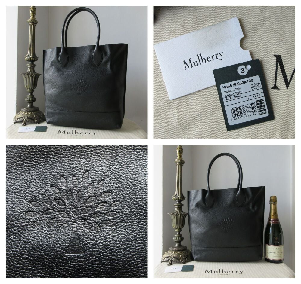 Mulberry Blossom Shoulder Tote in Black Classic Grain Leather