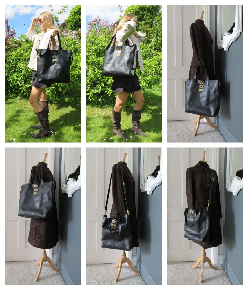 Mulberry Vintage Brynmore Large Tote in Black Natural Vegetable Tanned Leather