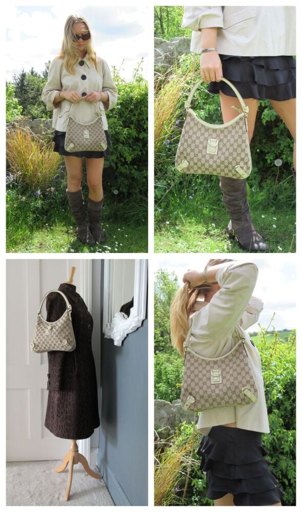 Gucci Vintage Abbey D Ring Small Zipped Hobo in Ivory Beige GG Canvas