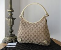 Gucci Vintage Abbey D Ring Small Zipped Hobo in Ivory Beige GG Canvas
