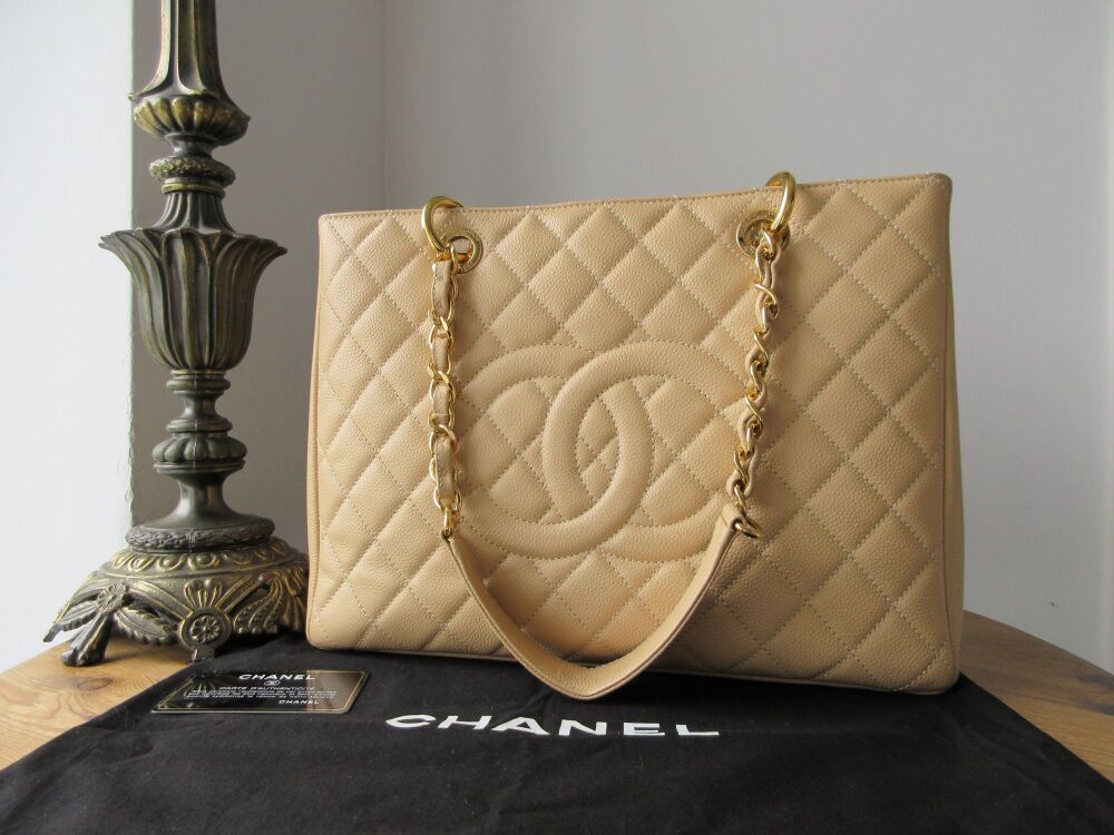 Chanel Classic Grand Shopping Tote GST in Beige Caviar with Gold Hardware