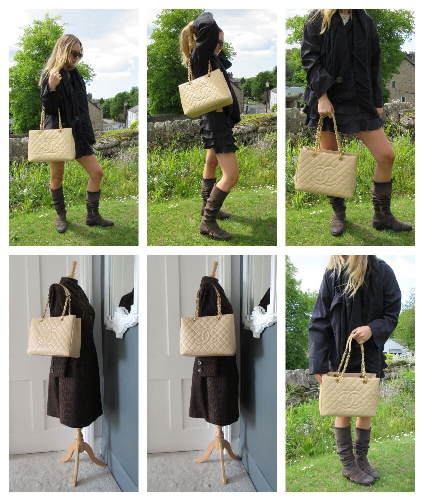 Chanel Classic Grand Shopping Tote GST in Beige Caviar with Gold Hardware