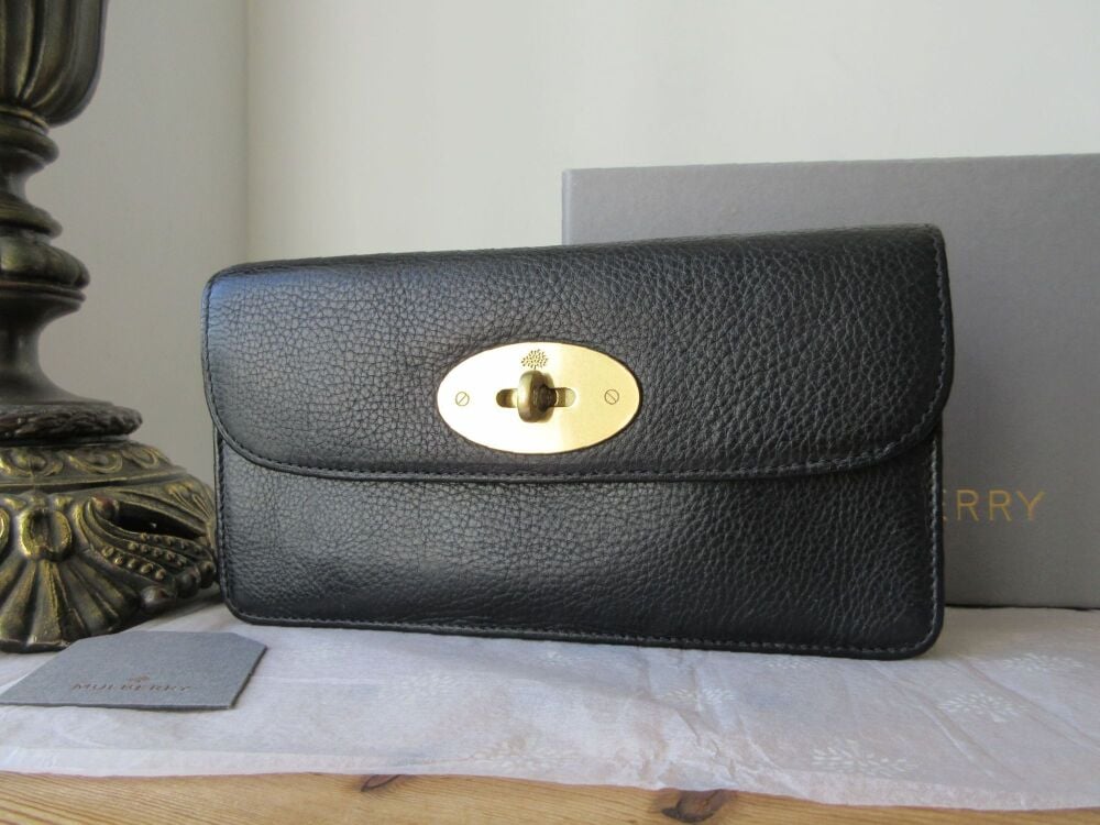 Mulberry Classic Postmans Long Locked Continental Flap Purse Wallet in Black Natural Vegetable Tanned Leather