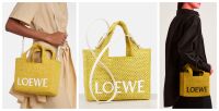 Loewe Paula's Ibiza Small Logo Raffia Tote Bag in Amarillo Yellow