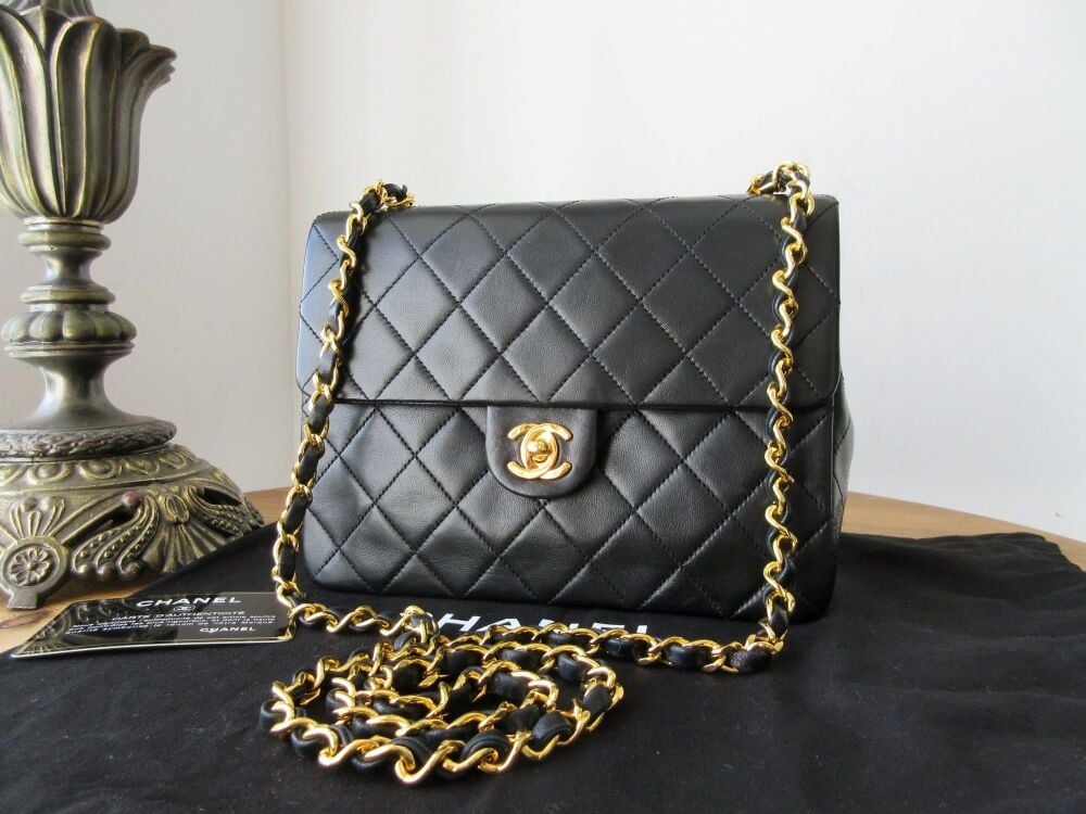Chanel Vintage Mini Square Single Flap in Black Lambskin with 24ct Gold Hardware