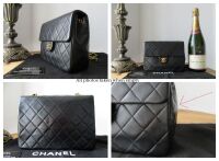 Chanel Vintage Mini Square Single Flap in Black Lambskin with 24ct Gold Har