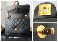 Chanel Vintage Mini Square Single Flap in Black Lambskin with 24ct Gold Har
