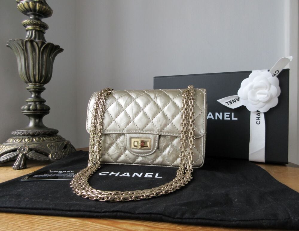 Chanel 224 Mini Reissue Mademoiselle Single Flap in Champagne Gold Distressed Calfskin