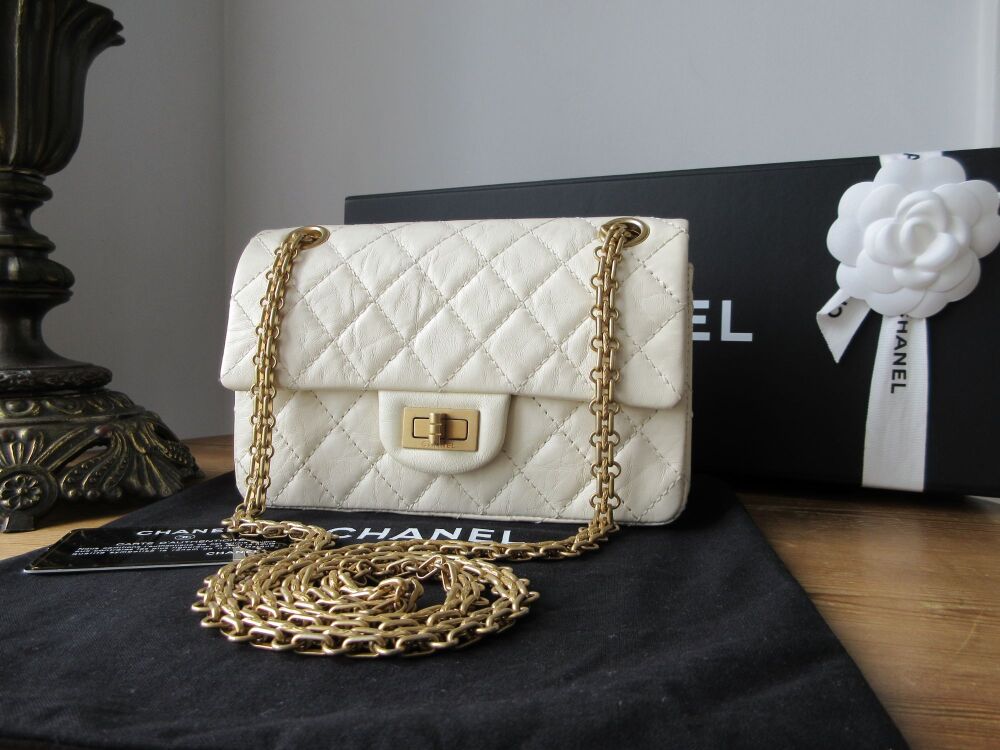 Chanel 224 Mini Reissue Mademoiselle Single Flap in Ivory Cream Distressed Calfskin
