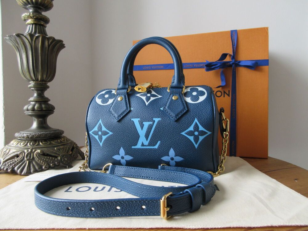 Louis Vuitton Limited Edition Summer by the Pool Speedy Bandouli&egrave;re 20 in Ombre Blue Giant Monogram Empreinte