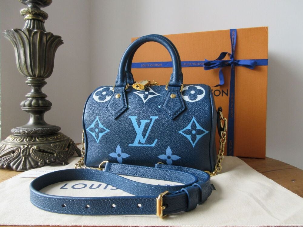 Louis Vuitton Limited Edition Summer by the Pool Speedy Bandouli&egrave;re 20 in Ombre Blue Giant Monogram Empreinte