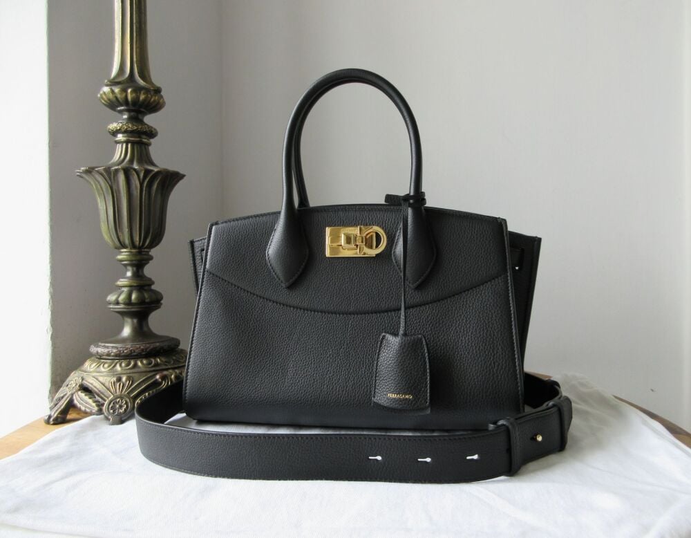 Ferragamo New Studio Soft Bag (M) in Black Calfskin