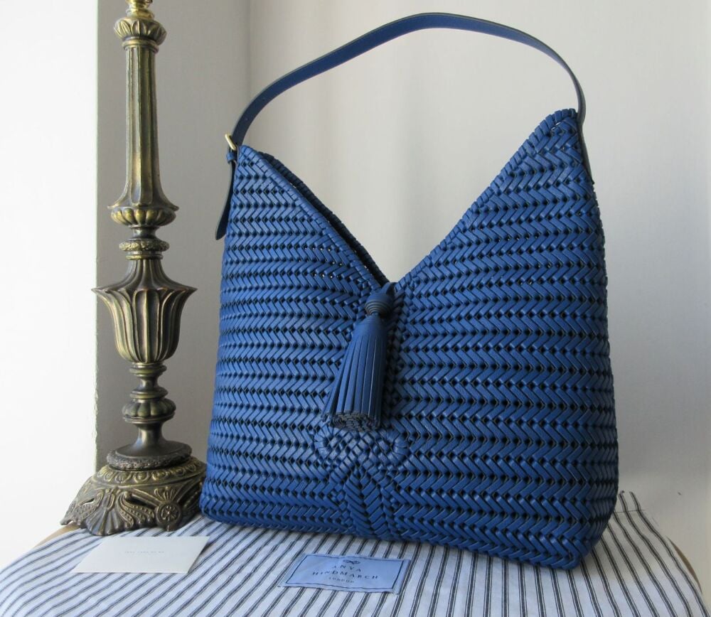 Anya Hindmarch The Neeson Tasseled Woven Hobo in Monday Blue Capra Leather