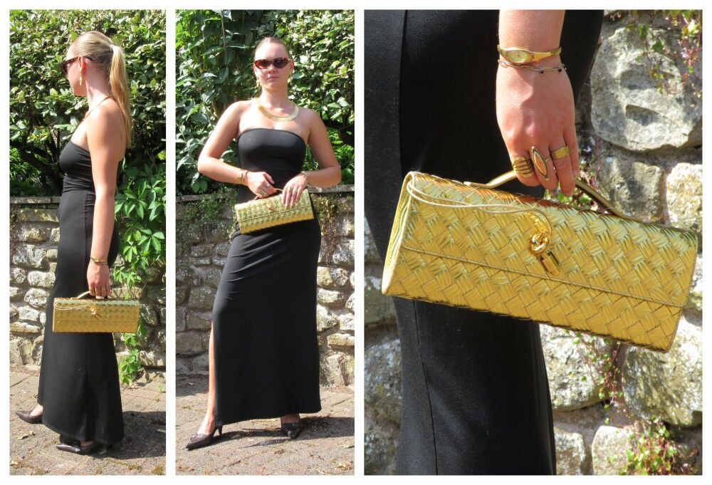 Bottega Veneta Andiamo Clutch in Metallic Gold Intrecciato