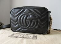 Gucci GG Marmont Mini Camera Bag in Black Matelassé Quilted Calfskin