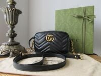 Gucci GG Marmont Mini Camera Bag in Black Matelassé Quilted Calfskin