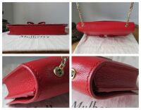 Mulberry Bow Shoulder Clutch Wallet on Chain in Bright Red Shiny Goat Leath