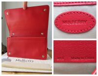 Mulberry Bow Shoulder Clutch Wallet on Chain in Bright Red Shiny Goat Leath
