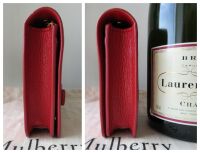 Mulberry Bow Shoulder Clutch Wallet on Chain in Bright Red Shiny Goat Leath