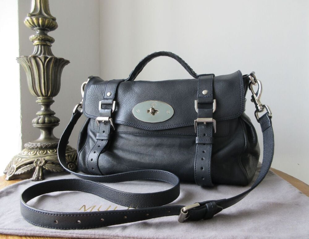 Mulberry Classic Regular Alexa Satchel in Midnight Blue Polished Buffalo Leather