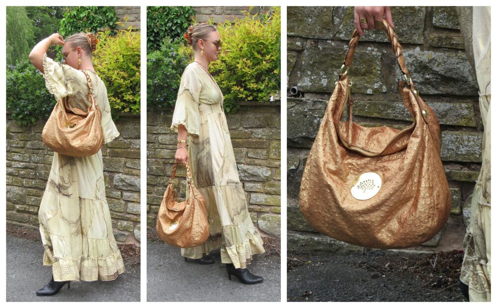 Mulberry Large Daria Hobo in Rose Gold Sparkle Metallic Ostrich Leather